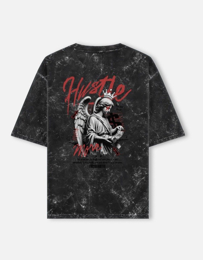 UrbanNova hustle more acid wash oversized tshirt motivational streetwear tee