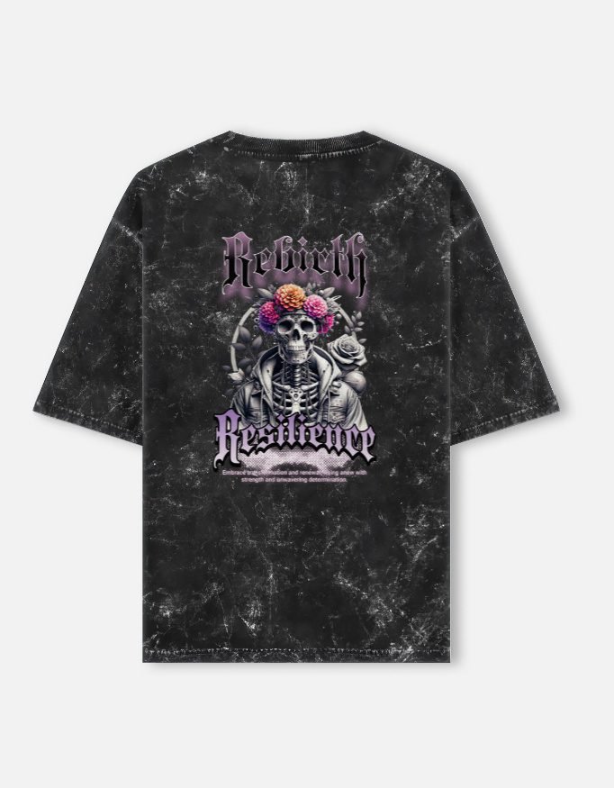 UrbanNova rebirth resilience oversized acid wash t-shirt streetwear design
