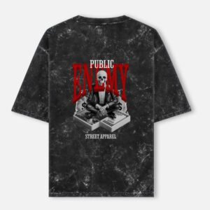 UrbanNova “Public Enemy” Acid Washed Oversized Tee