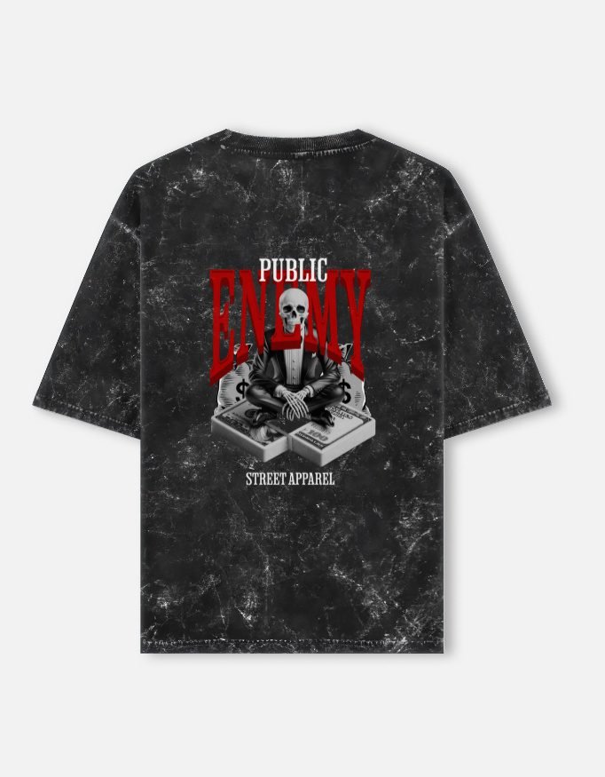 UrbanNova “Public Enemy” Acid Washed Oversized Tee