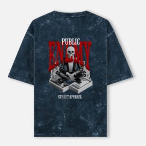 UrbanNova public enemy acid wash oversized tshirt bold streetwear graphic tee