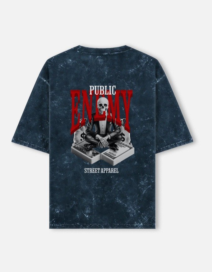 UrbanNova public enemy acid wash oversized tshirt bold streetwear graphic tee